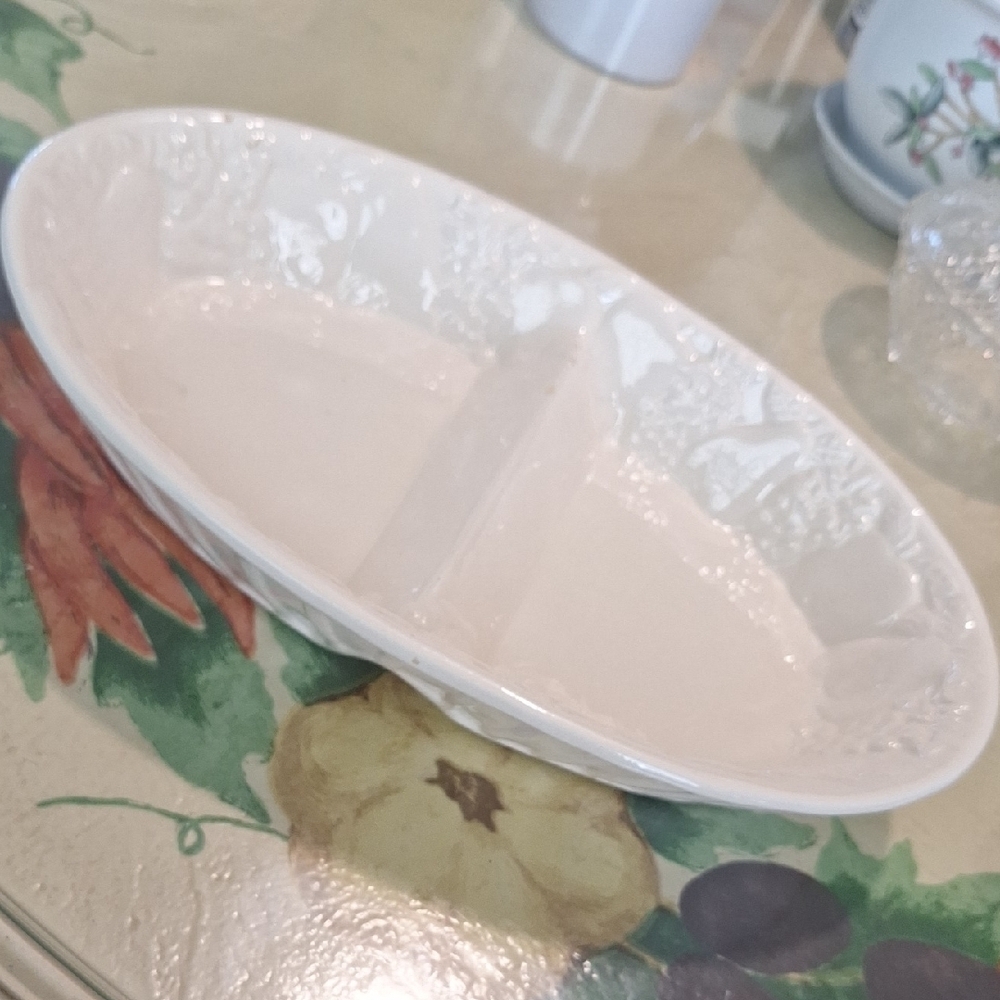 Large Divided Ovenware Serving Tray Raised Fruit Pattern Portugal.